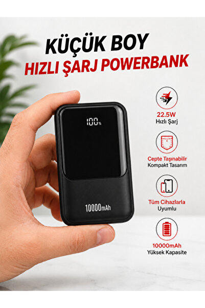 TEKNOAS İLETİŞİM Hızlı Şarj Powerbank 10000 mah Dahili 3 Kablolu Type-C, Ligh...