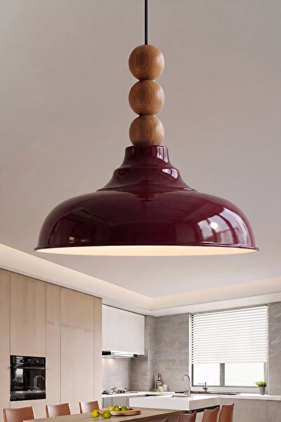 Marrien Lora Vintage 3lü Ahşap Boncuk Detaylı Bordo Metal Sarkıt (33 cm) Yeme...