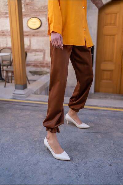 ECENİN BUTİĞİ Nell Ekru Deri Hakiki Deri Kadın Stiletto
