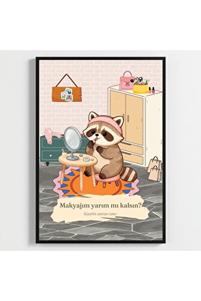 BESAY Rujlu Rakun | Eğlenceli Banyo ve Giyinme Odası Duvar Dekorasyonu | Ayna...