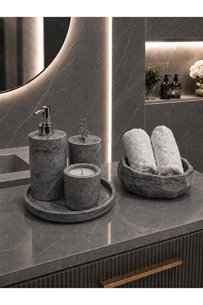 BeeCandleHome Gri Mermer Desenli 6'lı Büyük Kaseli Premium El Yapımı Lüks Mod...