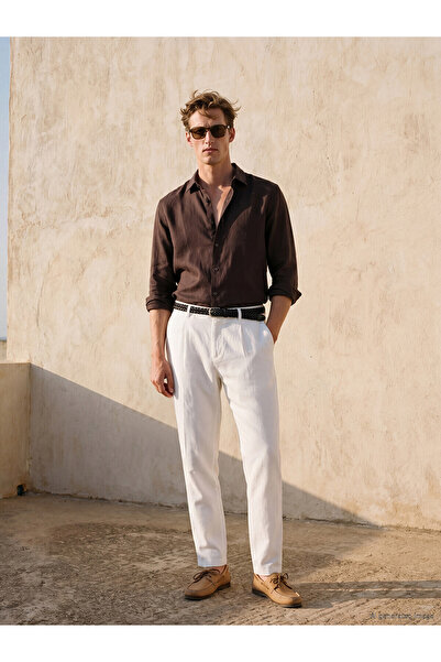 LC Waikiki Nevavm Standard Fit Linen-Look Men's Pleated Trousers with a Diffe...
