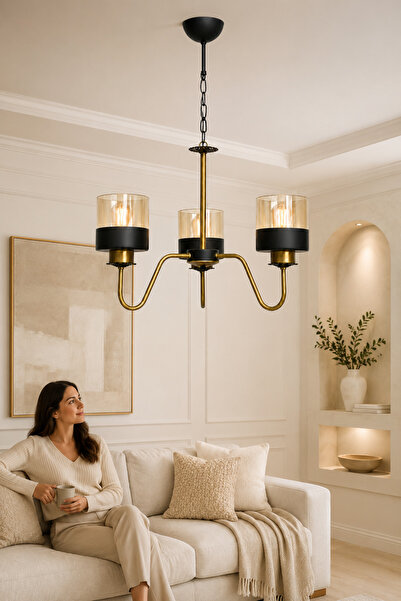 ESSLİGHT Virello 3’lü Eskitme Bal Camlı Salon Mutfak Yatak Odası Avizesi