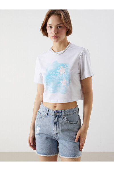 LC Waikiki Original Oval Collar Printed Women's Crop Top
