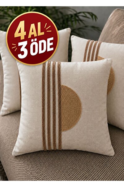 Modamina Punch Nakışlı Kırlent Kılıfı Fermuarlı 42x42 cm, Geometrik Desenli, ...