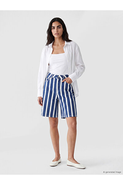 LC Waikiki Nevavm Bermuda Fit Striped Women's Jean Shorts with a Difference