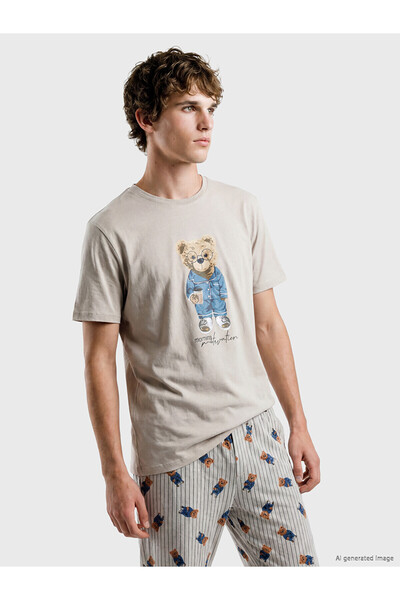 LC Waikiki Vizyon New Season Regular Fit Teddy Printed Men's Pajama Set