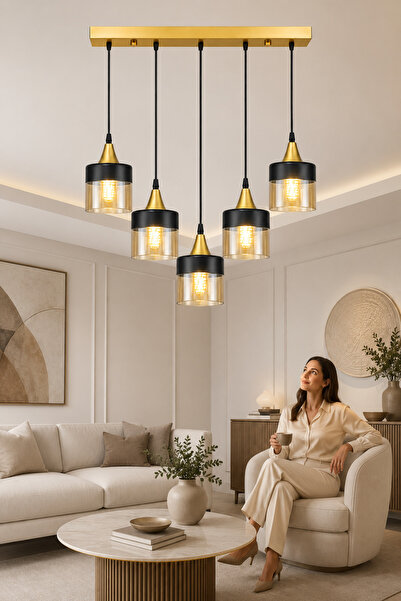 ESSLİGHT Nice 5’li Eskitme Bal Camlı Modern Salon Mutfak Yatak Odası Avizesi