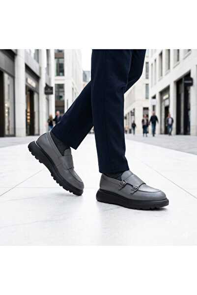 Oneka Shoes Erkek Günlük LoaferGri napa çift tokalı 20251308LKT2237