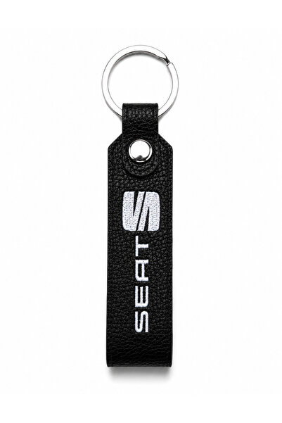 DOCCES Seat Logo Printed Black Faux Leather Keychain