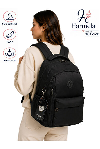 Harmela Black Unisex Water Resistant School Bag Bts-2500 School Backpack