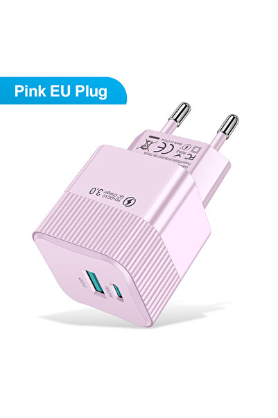 Choice8 شاحن USB-C سريع ثنائي المنافذ بقوة 25 واط، مزود بمقبس سفر صغير، لون و...