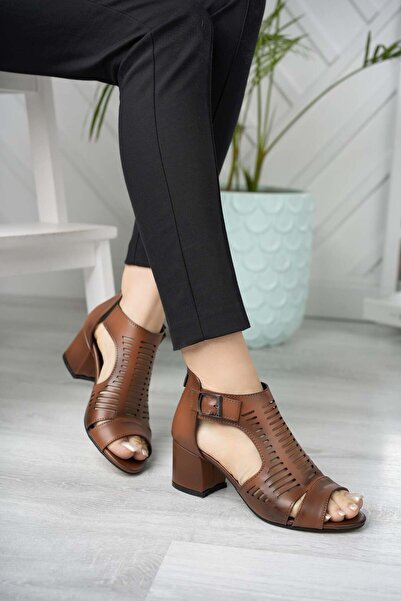 Nesil Shoes Conf 111 Tan Zippered Summer Women's Shoes