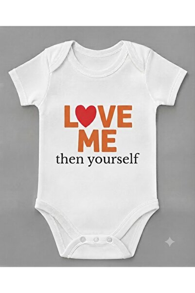 EYDUBABY Organic Cotton Love Printed Short Sleeve Snap Fastener Baby Bodysuit