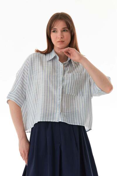 Fulla Moda Çizgili Oversize Crop Gömlek