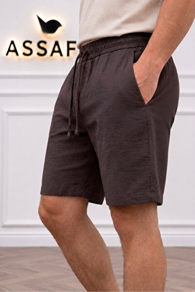 assef Men's Regular Fit Relaxed Cut Elastic Waist and Drawstring Linen Shorts...