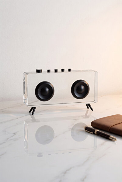 YNSK Luxury | Dekoratif Kristal Cam Retro Radyo Tasarımlı Obje – Şeffaf Masaü...