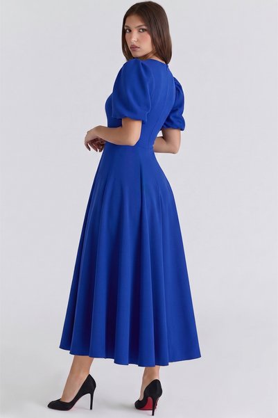 MODA DURAĞI Atlas Fabric Round Neck Princess Sleeve Design Midi Evening Dress Premium Dress