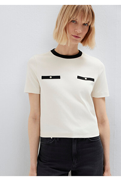 Mavi Piping Detailed Ecru T-Shirt Regular Fit / Normal Cut 1614111-70048