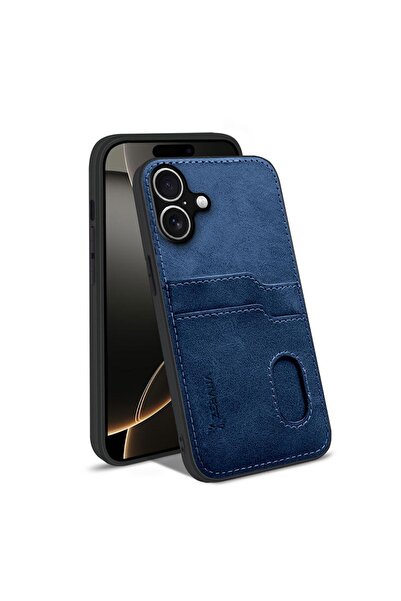 Zebana Apple iPhone 16 Uyumlu Kılıf Zebana Kartlıklı Lüx Deri Kılıf Lacivert