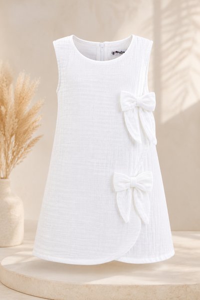 CRASSİ Girl's Summer Dress with Bow, Muslin Fabric