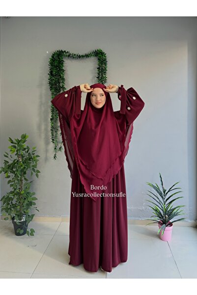 Yüsra Collection طقم فستان ليزا مطرز بالبابونج وتنورة سوفليه طويلة مكون من قط...