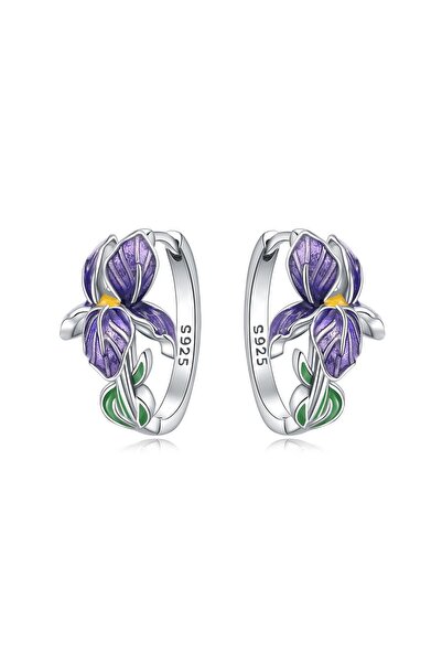 Choice A pair 925 Sterling Silver Flower and Plant Series Purple Iris Earring...