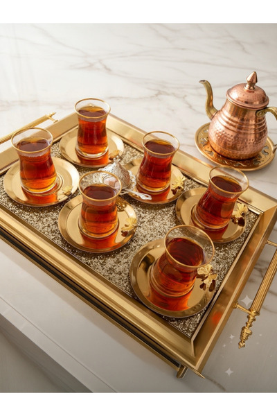 Elzemm store ÇELİK GOLD KAPLAMA 6 ADET KELEBEKLİ ÇAY TABAĞI