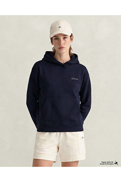 Gant Kadın Lacivert Regular Fit Kapüşonlu Sweatshirt