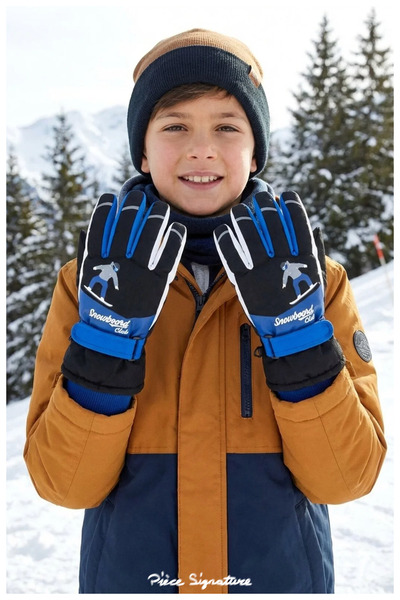 PIECE SIGNATURE Reflective Snow Gloves, for Teen Girls and Boys (Ages 9-16)