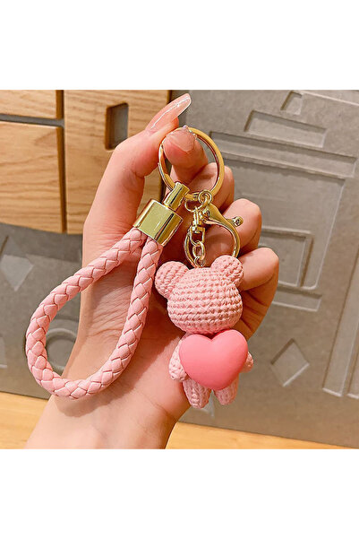 Choice pink Creative Resin Weaving Love Bears Doll Keychain INS Style Exquisi...