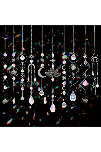 Choice Silver 10 Pieces Lotus Colorful Crystal Suncatcher with Chain Pendant ...