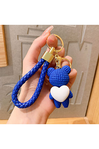 Choice blue Creative Resin Weaving Love Bears Doll Keychain INS Style Exquisi...