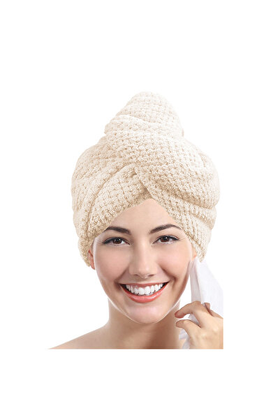Choice Beige Solid Color Hair Towel Textured Dry Hair Cap 9.8' X 25.5' Absorb...