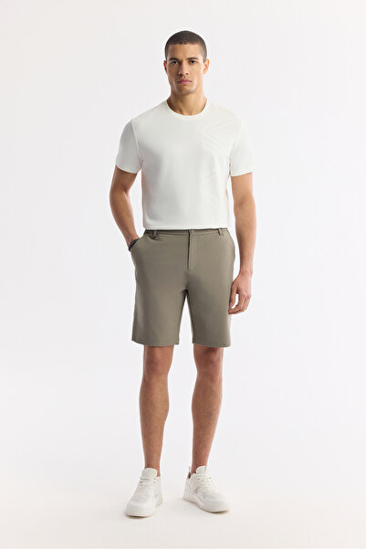Avva Men's Khaki Elastic Waist Bi-Stretch Technical Fabric Relaxed Fit Shorts...