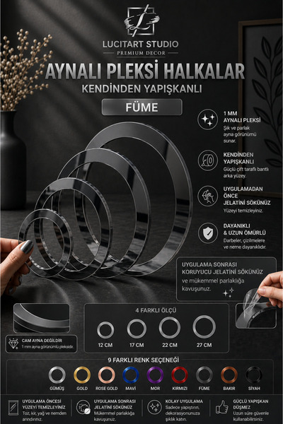 Arıkoğlu Reklam ve Yapı Kendinden Yapışkanlı Ayna Pleksi Halka | 9 Renk Seçen...