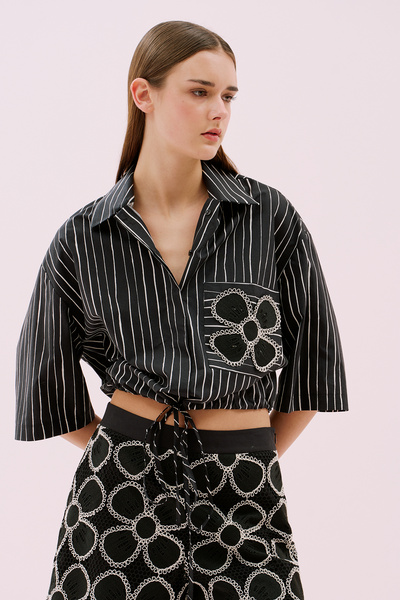 Roman Çizgili Poplin Gömlek Siyah-Beyaz Y2513513_0856