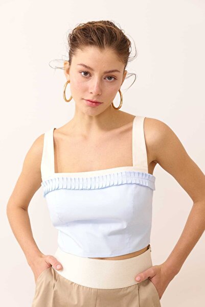 Roman Askılı Poplin Büstiyer Mavi - Bej Y2414008_319
