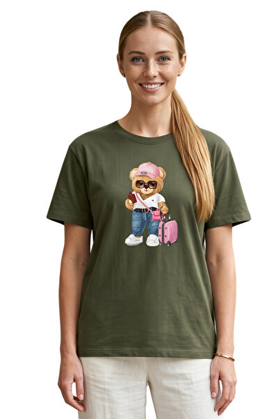 DK DAKSEL Cool Teddy Bear Patterned T-Shirt with Holiday Concept Suitcase