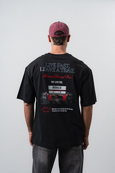 Respire Men's Live Fast Printed Oversize T-Shirt Black