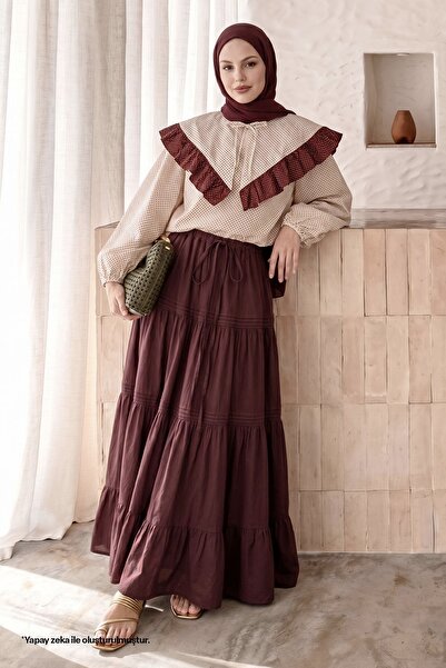 InStyle Büzgü Bağcıklı Bordo Etek