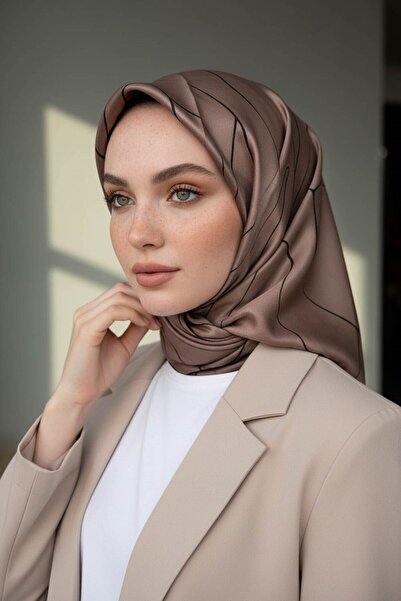 Vissona %100 Twill İpek Çizgi Desenli Vizon - Siyah Renkli 90x90 Eşarp Dikim ...