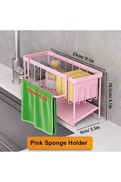 choice2 1-tier M Pink Sponge Holder for Kitchen Sink, Adhesive Sink Caddy wit...