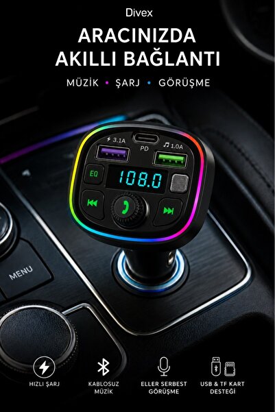 Divex Bluetooth 5.0 FM Transmitter hızlı Araç Şarj Cihazı PD 20W QC 3.0 3.1A ...