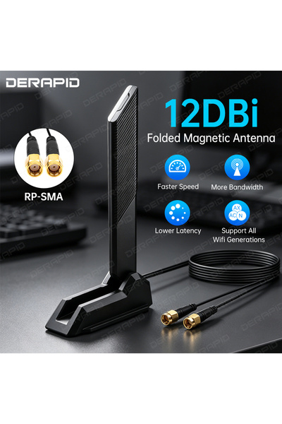 Choice Triple Band WiFi 6E Antenna RP-SMA Magnetic Base High Gain 12dBi for A...