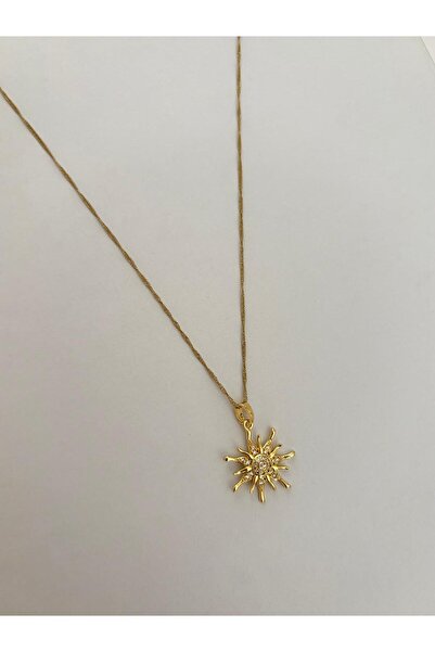 marsel aksesuar Xuping Gold Color Steel Necklace with Sun Figure Stone Detail