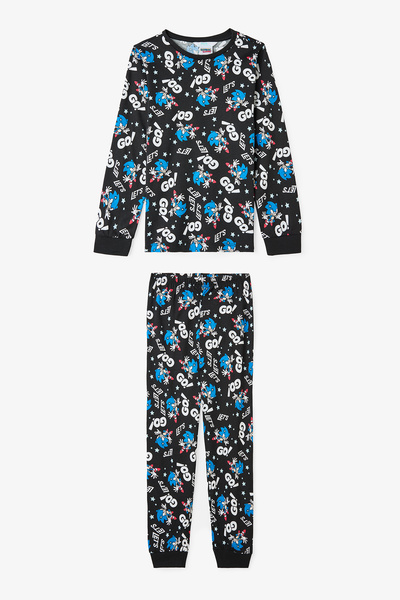 Penti Set de pijamale din bumbac cu mâneci lungi Sonic pentru băiat negru