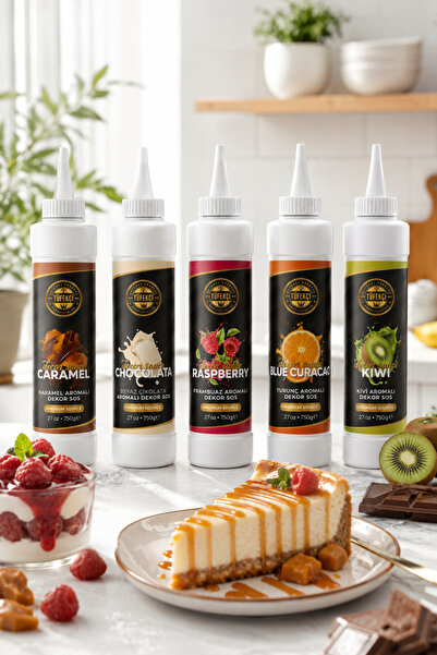 By Tüfekçi 4’lü Dekor Sos Avantajlı Paket 750 Gr x 4 | Çilek, Karamel, Çikolata, Beyaz Çikolata Tatlı ve Pasta Sosu