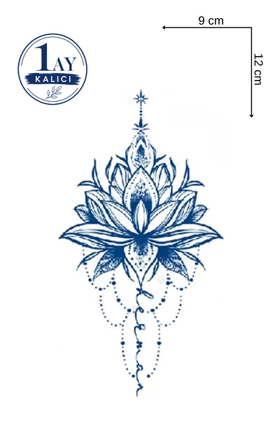 Barly 30 Gün / 1 Ay Kalıcı Lotus Figürlü 12 Saat Sonra Kararan Geçici Dövme T...