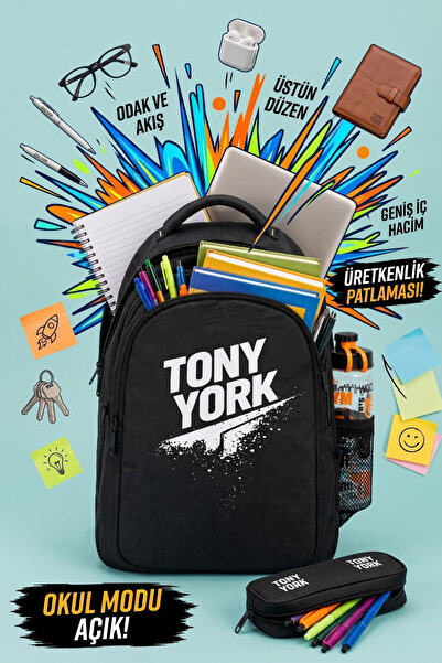 Tony York حقيبة ظهر مدرسية كبيرة الحجم أصلية متعددة الأقسام، مصممة لدعم الظهر...